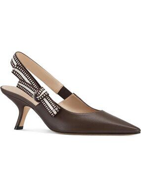 Women's Pu Dark Brown Kitten Heels Closed Toe Slip On Bowknot Work Dressy Shoes